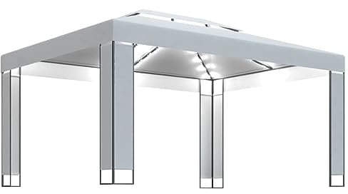 vidaXL Cenador con Tira de Luces Lateral Pérgola Jardín Patio Toldo Sombrilla Parasol Tienda Carpa Marquesina Desmontable Blanco 3x4 m