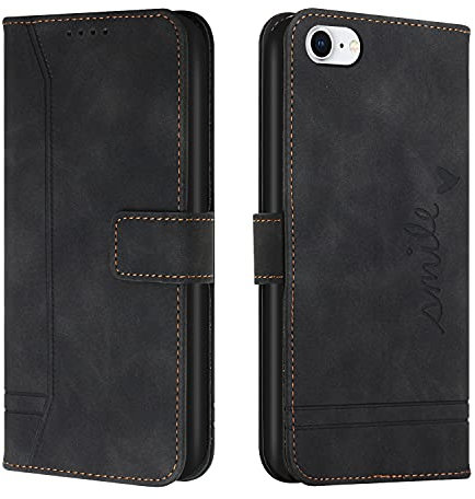 Trugox Handyhülle für Apple iPhone SE 2022 5G/iPhone SE 2020/iPhone 8/iPhone 7 Hülle Klappbar Klapphülle mit Kartenfach Handytasche Schutzhülle Tasche Leder Wallet Flip Case Cover - Schwarz