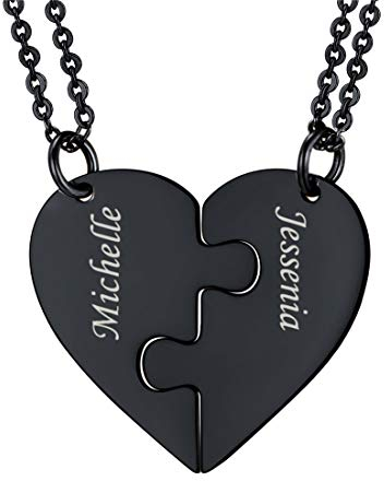 U7 Liebepaar Anhänger Halsketten personalisiert 2PCs Puzzle Herz mit Name Gravur schwarz Edelstahl Partnerketten Freundschaftsketten Modeschmuck Accessoire für Valentinstag Jahrestag