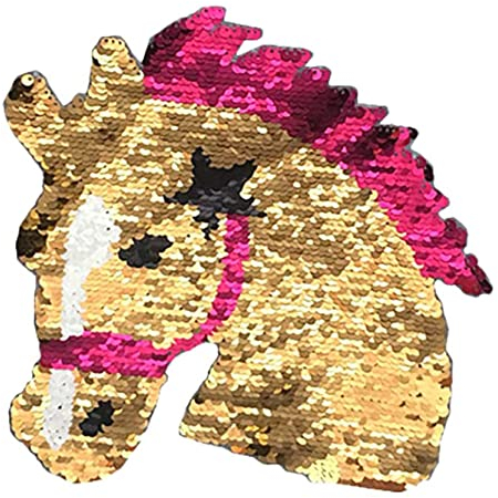 Anawakia Pferdekopf Aufnäher Kreative Cartoon Pferdeförmigen Goldenen Pailletten, DIY Textil Patch Kleidung Jacke T-Shirt Jeans Abziehbilder