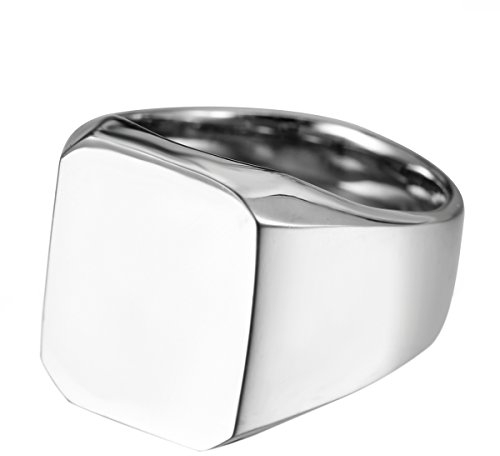 JewelryWe Schmuck Biker Herren-Ring mit Gravur, Personalisierte Edelstahl Glänzend Poliert Siegelring Quadrat Band Ring, Silber Größe 54