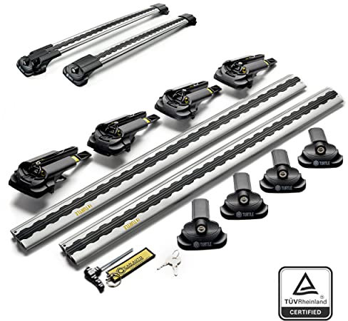 Turtle AIR1 | Dachgepäckträger Dachträger | Kompatibel mit Seat Alhambra II 2010-2020; Dient der Montage von Dachboxen, oder Dachfahrradträger, Leiter | Robuste Konstruktion aus Aluminium | TÜV