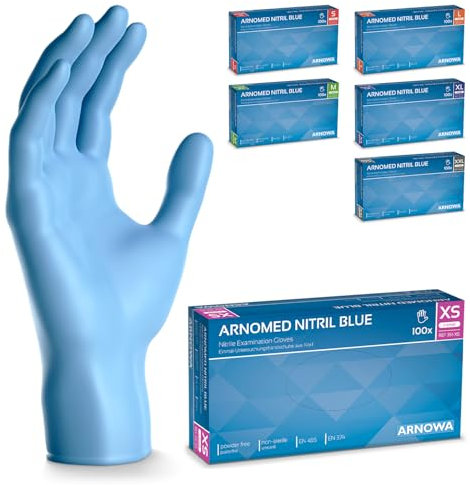 ARNOMED Nitril Einweghandschuhe 100 Stück/Box, XS, puderfreie & latexfreie Einmalhandschuhe, Blaue Nitrilhandschuhe, in Gr. XS, S, M, L, XL & XXL verfügbar