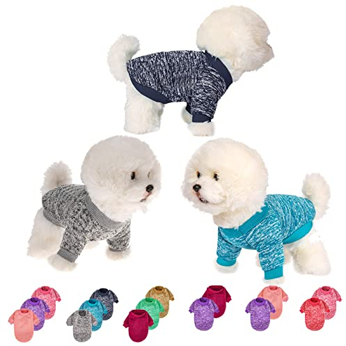 Hundepullover, Hundepullover für kleine Hunde, 3er-Pack, warme, weiche Haustierkleidung für Welpen, mittelgroße und große Katzen, Weste für Winter und Weihnachten (XXS, Grau + Marineblau + Blau)