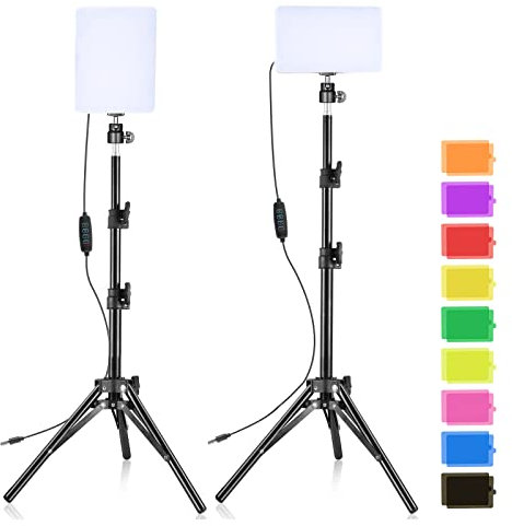 LED Videolicht 2 Pack, SEDGEWIN Dimmbare 7000K Fotolicht Streaming Licht USB Videoleuchte mit 9 Farbfiltern Stativ mit Kugelkopf für Fotografie/Videokonferenz Beleuchtung/Streaming Zubehör/YouTube