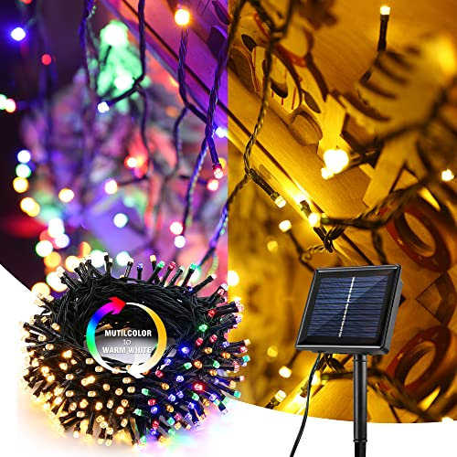 PhilzOps Weihnachtsbaum Lichterkette Außen, 22M 200 LED Solarlichterkette Outdoor Warmweiß Bunt 8 Modi Wasserdicht Lichter für Garten Party Balkon Terrasse Hochzeit Tor Hof Bäume Yard Haus Deko