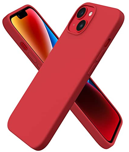 ORNARTO Compatible with iPhone 14 Case 6.1, Slim Liquid Silicone 3 Layers Full Covered Soft Gel Rubber Case Cover 6.1 inch-Red