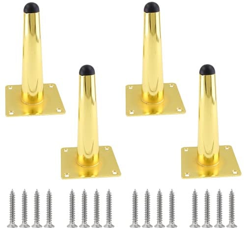 Cjueiom 4 Inch / 10cm Straight Furniture Legs Gold Sofa Legs Set of 4, Mid-Century Couch Legs Heavy Duty Coffee Table Legs, Tapered Chair Feet Metal Cabinet Legs Replacet Cupboard Ottoman (CJ163)