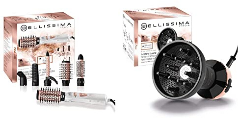 Bellissima Imetec GH18 1100 Modellatore ad Aria Calda, Rivestimento spazzole in Ceramica, 5 Accessori, 1000 W Diffusore per Capelli Ricci