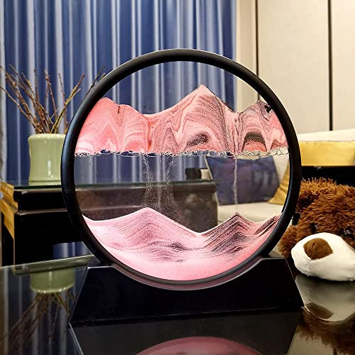 Aisny Sandscape, 3D Fließende Sandmalerei Dynamisches Sandbild Tiefsee Sandbild Herbstdeko Sandbilder Zum Drehen Entspannung Schreibtisch Deko Sand Desktop Home Office Work Decor 7Zoll Rosa