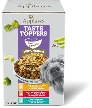 Applaws Taste Toppers, Grain-Free Dog Food Topper, Limited Ingredient, Variety Selection in Broth (6 x 3oz Pouches)
