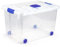 ForenTex Caja Almacenaje Plástico 55L con Tapa y Cierres (N4) – Transparente, Apilable, para Ropa de Temporada, Herramientas, Accesorios de Coche y Juguetes Grandes