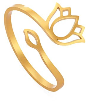 kkjoy Anillo de Yoga Flor de Loto Acero Inoxidable Loto Ajustable Anillos de Dedos Abiertos Joyas de Inspiración para Mujeres Niñas