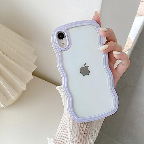 QLTYPRI Compatible with iPhone X Case/iPhone Xs Case, Cute Curly Wave Frame Clear Case for Girls Women, Transparent Soft Silicone TPU Bumper Shockproof Protective Phone Cover for iPhone X/XS - Purple