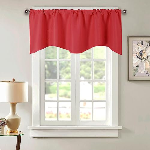 BOYOUTH Mantovane oscuranti smerlate corte, mantovana con tasche per asta in tinta unita, per cucina, 132 cm x 46 cm, rosso, 1 pannello