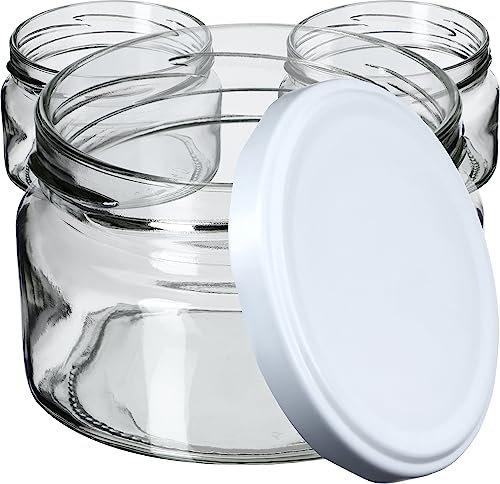 KADAX 20 tarros de 250 ml, tarros de mermelada con tapa Twist-Off fi82, vasos de postre, herméticos y aptos para lavavajillas, vidrio de pared gruesa, selección de tapas de rosca (blanco)