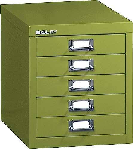 BISLEY Schubladenschrank aus Metall für DIN A4 in grün Schrank mit 5 Schubladen Büroschrank Werkzeugschrank