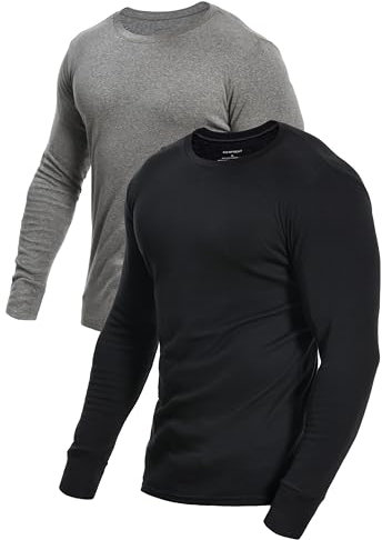 Comfneat Men's 2-Pack Long Sleeve Shirts Cotton Undershirts (Black+Grey Melange 2-Pack, S)