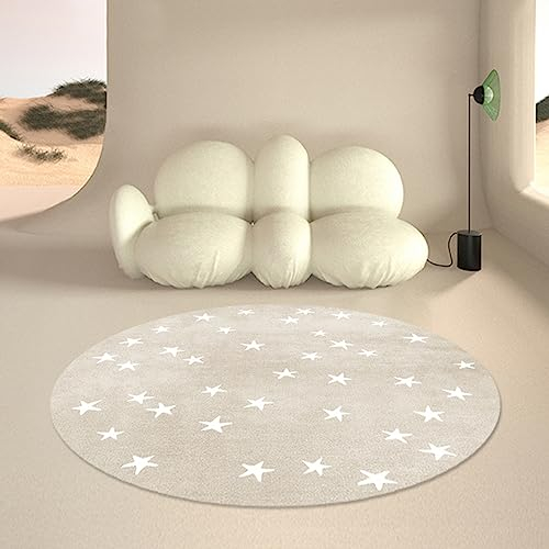 Runder Kind Teppich Wohnzimmer Teppich Ø 100 cm Cartoon hellgrau mit weißen Sternen