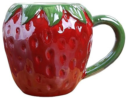 Easnea Tasse à café en forme de fruit créative en porcelaine - Tasse à café en céramique - Tasse à thé réutilisable - Tasse à bière de dessin animé pour la maison et le bureau (Fraise)