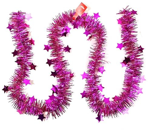 SYSUII 6 PCS Weihnachten Lametta Girlande, 2m Weihnachtsbaum Lametta Girlande Weihnachtsbaum Deko Lametta Weihnachtsgirlanden Weihnachtsband Hängende Dekoration für Party Kranz Hochzeit-Rose Rot