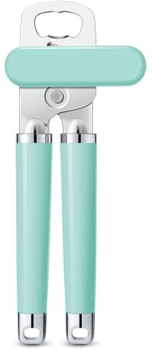 Urbanstrive XL Großer robuster Dosenöffner, manuelle glatte Kanten, handgehaltener Dosenöffner für Senioren, Edelstahl, bequemer Griff, integrierter Flaschenöffner, 22 cm (mintgrün)