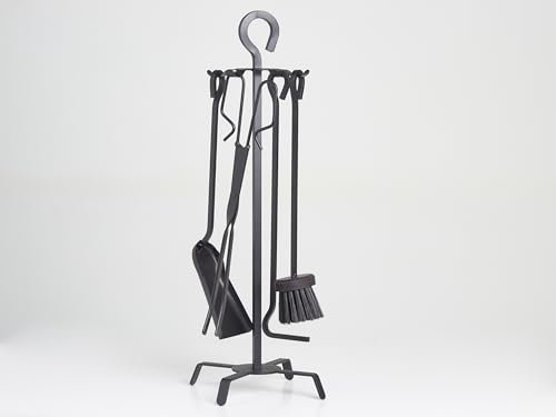 Set Chimenea Hierro Forjado Pintura Electrostática Negra 4 Herramientas Base Estable 4 Patas Gancho Colgar
