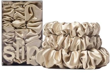Slip Silk 100% Maulbeerseide Haargummi Set - Schonende Zopfgummis gegen Haarbruch, 2 Scrunchies Mittel, 1x groß - Blond