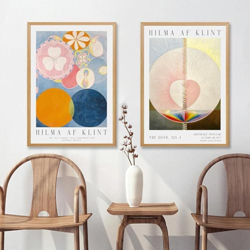 Yangld Poster und Drucke, Hilma Af Klint Museum, Ausstellung, skandinavische abstrakte Malerin, Leinwandgemälde, Wanddekoration, 50 x 70 cm x 2, ohne Rahmen