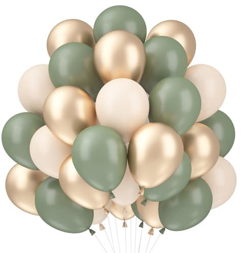 Luftballons Grün Gold, 60 Stück Luftballons Salbeigrün, Beige Grüne Luftballons Geburtstag Set, Luftballons Eukalyptus Grün, Luftballon Girlande Grün Party Ballons Hochzeit Babyparty Geburtstagsdeko