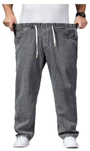 Överdimensionerade jeansbyxor – herr säckig jeans stretchiga lösa passform jeans byxor män hög midja stretch raka jeans byxor stonewashed denim långa jeansbyxor fritidsbyxor cargobyxor, GRÅ, L