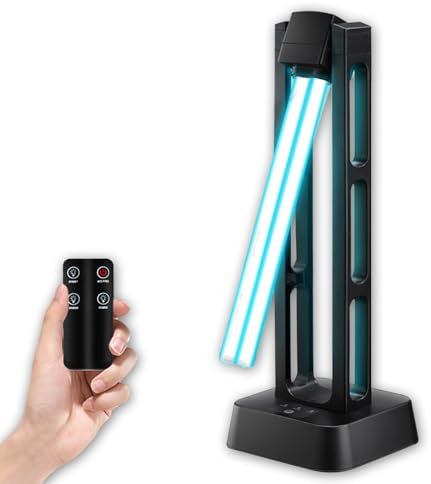 UVC Keimtötende Lampe , UV Light Sanitizer Quartz Lamp, UVC-Licht-Desinfektionsmittel für Räume, mobile Ozon-UV-Keimtötungslampe, mit dreistufiger Zeitsteuerung und Fernbedienung für Heimschulbüro