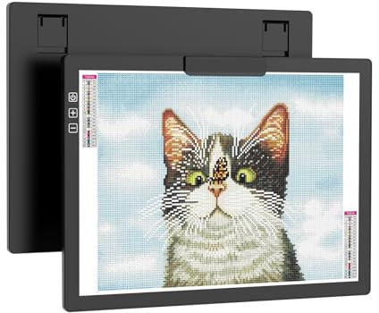 HIUKCOLED Rechargeable A4 Light Pad, Battery Powered Light Board with Top Clip&Stand, Stepless Dimmable&6-Level Brightness Adjustable, Wireless LED Tracing Box for Diamond Painting,Drawing,Sketching