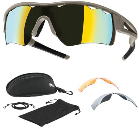 FB Supplies Crivit Sportbrille mit Wechselgläsern | 3 Designs, 3 Glaspaare für alle Bedingungen! Sonnenbrille zum Radfahren, Laufen, Wandern (Style 1)