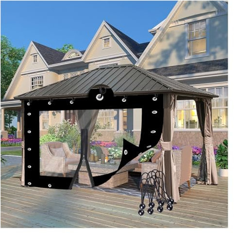 Pannelli Laterali per pergola Tende Trasparenti in PVC Impermeabili con Occhielli antiruggine per Portico da Giardino Personalizzabile (Nero 4x2,5 m/13,12x8,2 Piedi)