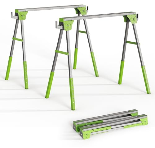 ZYLOQUEX Adjustable Folding Saw Horses 2 Pack, Sawhorse with 30-34 Legs