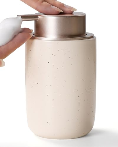 Seifenspender Umlaca Spülmittelspender, Nachfüllbarer Soap Dispenser Keramik 350ml, Großer Pumpenkopf lässt Sich leicht drücken, Geeignet für Küche, Bad(Beige + Rosa, Schaumseifenspender)