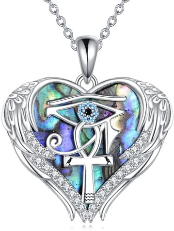 Vadmans Engelsflügel Halskette 925 Sterling Silber Das Auge des Horus Herz Anhänger Ankh Kreuz Schmuck Geschenk für Frauen Männer, Normal, Sterling Silber, Kein Edelstein