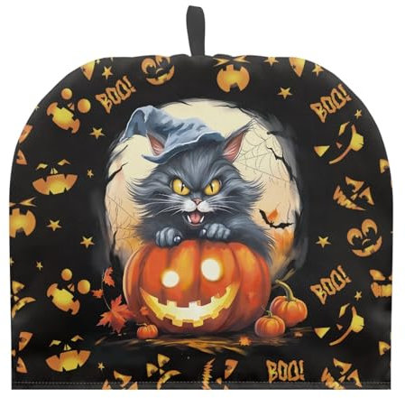 Coloranimal Halloween Black Cat Pumpkin Insulated Teapot Cozy Tea Pot Cozy for Keeping Warm Teapot Cover Halloween Theme Canvas Tea Cozy Heat Resistant Coffee Pot Cover