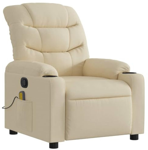 KOIECETA Massagesessel Sessel Verstellbare Rückenlehne Fußteil Fernsehsessel Relaxsessel mit Liegefunktion Liegesessel Polstersessel Ruhesessel Stoff (Creme)