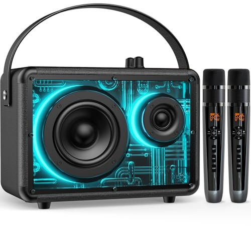 WinTang Karaoke Machine with 2 UHF Wireless Microphones, Powerful Portable Bluetooth Speaker for Adults & Kids