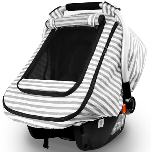 Housses de siège de voiture pour bébés, garçons et filles, coupe-vent, anti-coups de pied avec fenêtre en maille respirante, imprimé à rayures, léger pour l'été