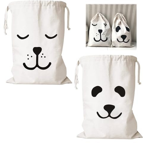 2 Piezas Bolsa Tela Grande, Bolsas Ropa Sucia, Lavable a Máquina y Reutilizable Bolsas Algodon con Cordon, Bolsa Ropa Sucia Viaje, Bolsa Tela Guarderia, Gran Capacidad Bolsa Lavanderia 46 X 62 cm