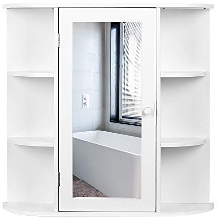 OHMG Armoire Murale de Salle de Bain avec Miroir, Armoire de Toilettes Suspendue avec 10 étagères, Meuble de Rangement Suspendu WC avec Porte,Armoires de Maquillage en Bois pour Toilette