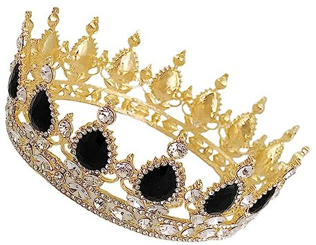 MUSISALY 1 Stk Runde Krone Hochzeit Stirnband Schwarze Tiara Goldenes Stirnband Barocke Tiara Aus Strasssteinen Hochzeit Strass Juwelenbesetzte Barockkönigin Goldrand Legierung Black