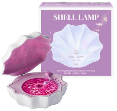 Shell Waves Speaker Cordless, Northern Lights Lumena Lamp Record Player, Ocean Wave Projector Light, Shell Waves Bluetooth Speaker for Bedroom Home Decor (Purple)