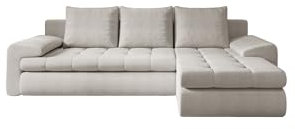 Kaiser Möbel - Ecksofa mit Schlaffunktion und Bettkasten - Tomi Couch für Wohnzimmer - Wohnlandschaft L Form - Boucle-Polsterstoff Abriamo - 150x237x85cm - RechtsEcru