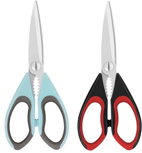 Vutyvve Kitchen Scissors, Multi-Purpose Heavy Duty Meat and Poultry Shears, Sharp Stainless Steel Blade Kitchen Scissors, Dishwasher Safe, Black/Sky Blue, 2 Piece Set