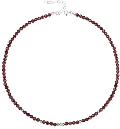 Unique Gems Perlenkette Edelstein Choker echter roter Granat cut gems Ø 4mm Halskette kurz 38cm Chakra Heilstein Perlen Juweliers- Qualität