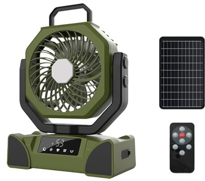 Ventilateur Camping, 20000mAh Rechargeable Ventilateur Portable, Ventilateur LED, 4 Vitesses de Vent, Télécommande, Avec des Panneaux Solaires, Convient au Camping Familial